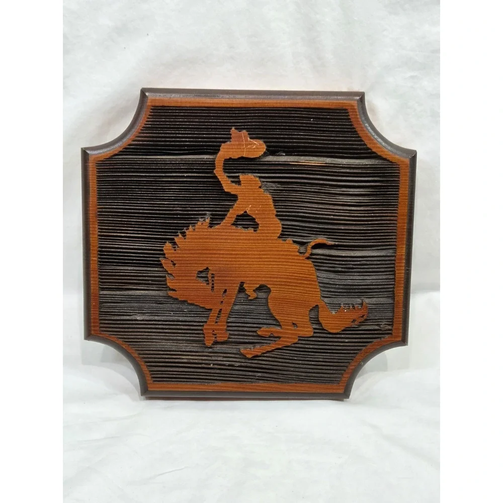 Saw Carved Art Wood Wall Plaque Cowboy Bucking Bronco Limited South Dakota